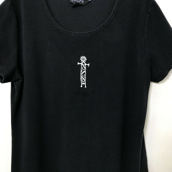 Bfofo Designs Midi Dress Size L Black Short Sleeve Cotton Hieroglyphics Womens - Picture 5 of 9